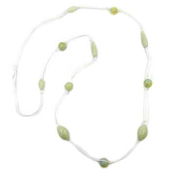Kette Kunststoffperlen mint-grün-marmoriert Kordel weiß 110cm