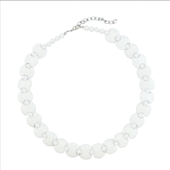 Kette 18mm Scheibe Kunststoff weiß glänzend Knotenperle weiß 43cm