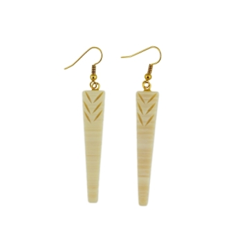 Ohrring Ohrhaken 70x10mm Keil mit Kerben beige-natur Kunststoff