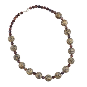 Kette 18mm Perle Kunststoff beige-braun-gold gesprenkelt 55cm