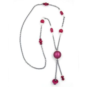 Kette Kunststoffperlen altrosa-grau-kristall Alu-Ankerkette grau 90cm