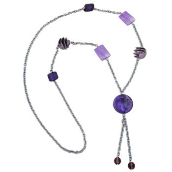 Kette Kunststoffperlen lila-flieder-grau-marmoriert Alu-Ankerkette grau 95cm