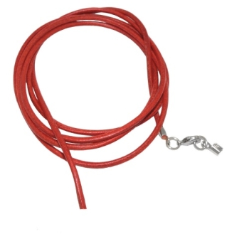Lederband Rundschnur Rindleder 2mm rot gefärbt mit 1x Verschluss silberfarbig 1m