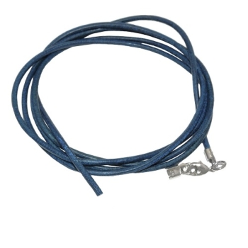 Lederband Rundschnur Rindleder 2mm blau gefärbt mit 1x Verschluss silberfarbig 1m