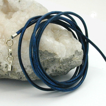Lederband Rundschnur Rindleder 2mm blau gefärbt mit 1x Verschluss silberfarbig 1m