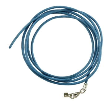 Lederband Rundschnur Rindleder 2mm hellblau gefärbt mit 1x Verschluss silberfarbig 1m