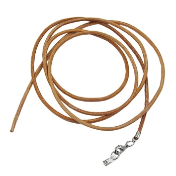 Lederband Rundschnur Rindleder 2mm naturfarben mit 1x Verschluss silberfarbig 1m