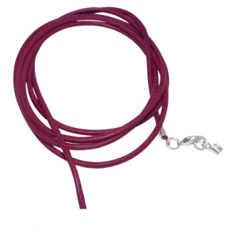 Lederband Rundschnur Rindleder 2mm fuchsia beere gefärbt mit 1x Verschluss silberfarbig 1m