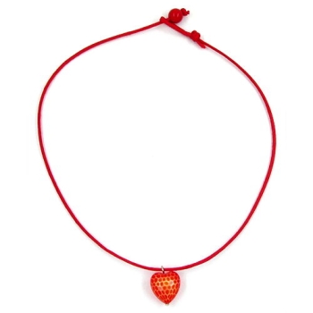 Kette Kinderkette Herz Kunststoff rot mit Muster Kordel rot 40cm