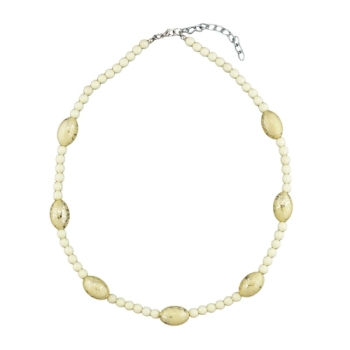Kette 18x12mm Olive elfenbein-silberfarbig gesprenkelt Kunststoff 50cm