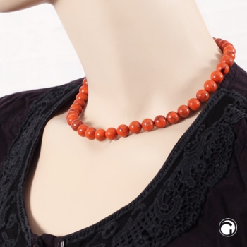 Kette 10mm Rundperle orange-schwarz-marmoriert Kunststoff 42cm