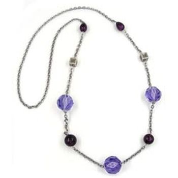 Kette Facettenperle Kunststoff lila Alu-Ankerkette grau 100cm