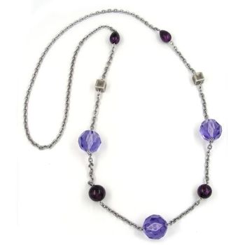 Kette Facettenperle Kunststoff lila Alu-Ankerkette grau 100cm