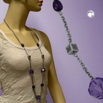 Kette Facettenperle Kunststoff lila Alu-Ankerkette grau 100cm