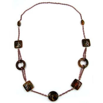 Kette Ringe Vierecke Kunststoff braunton Alu-Kette kupferfarben 90cm