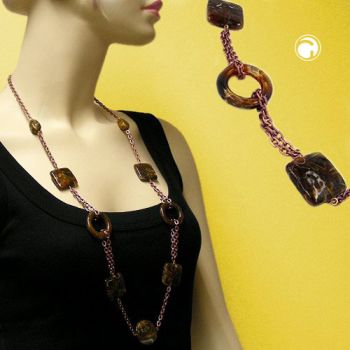 Kette Ringe Vierecke Kunststoff braunton Alu-Kette kupferfarben 90cm