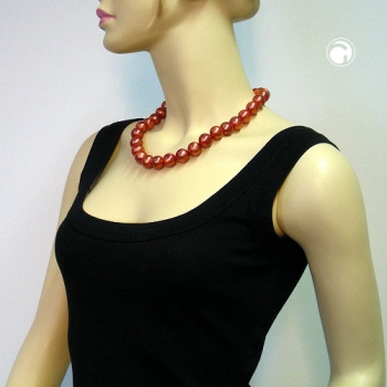 Kette 16mm Perlen Kunststoff rostrot-seidig-glänzend 50cm