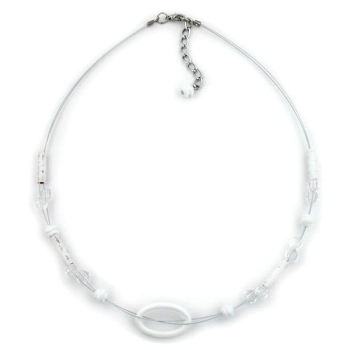 Kette Drahtkette Ring oval weiß und transparente Kunststoffperlen 42cm