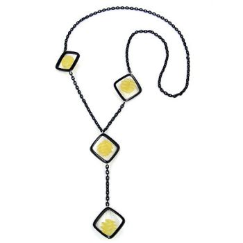 Kette 31mm Viereck schwarz Spiralperle gelb Alu-Ankerkette 90cm