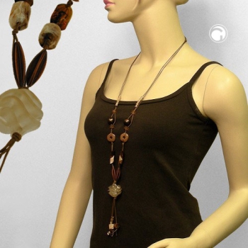 Kette 30mm Spiralperle Kunststoff beige Kordel braun 100cm
