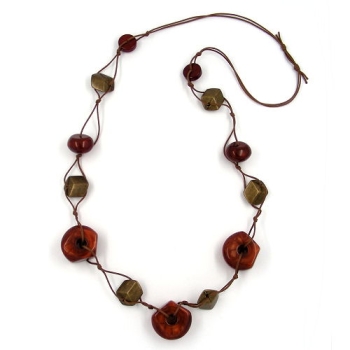 Kette Kunststoffperlen braun altmessingfarben Kordel braun 90cm