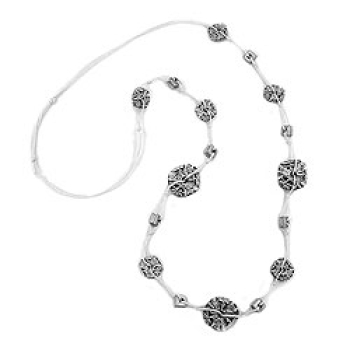 Kette Kunststoffperlen Blumenringe schwarz-weiß Kordel weiß 100cm