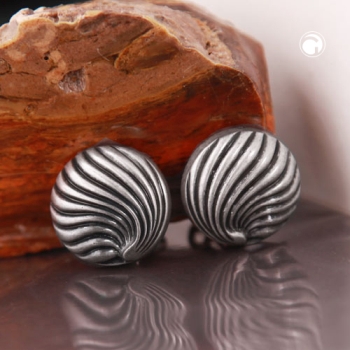 Clip Ohrring ca. 21mm Muscheldekor altsilberfarben matt antik geschwärzt Kunststoff