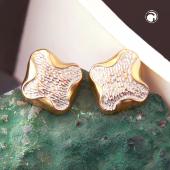 Clip Ohrring ca.27x29mm Kreuz bicolor weiß und goldfarben glänzend Kunststoff