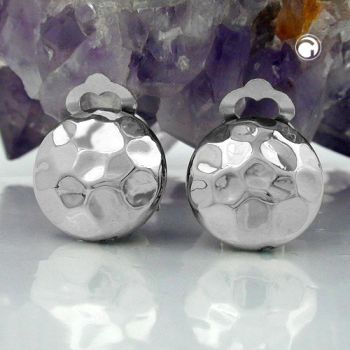 Ohrring Clip 16mm Kunststoff-Bouton chromfarben-glänzend gehämmert Clipmechanik silberfarben