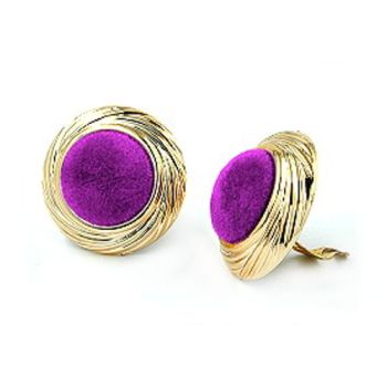 Clip Ohrring 33mm Kunststoff goldfarben Veloursamt lila
