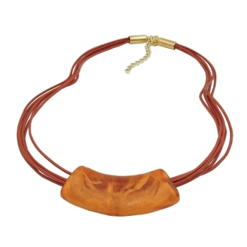 Kette 54x19mm Anhänger Rohr flach gebogen orange-rostbraun-marmoriert glänzend Kunststoff 45cm