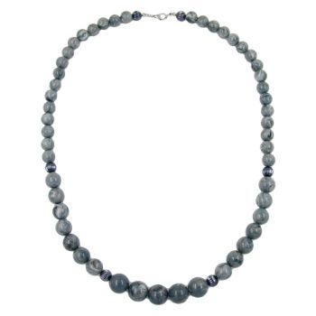 Kette Perlen verlaufend grau-marmoriert glänzend Kunststoff 60cm