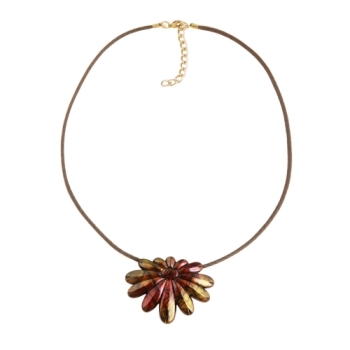 Kette Blume peacock braun-grün Kordel 45cm