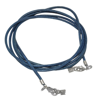 Lederband Rundschnur Rindleder 2mm blau gefärbt mit 2x Verschluss silberfarbig 1m