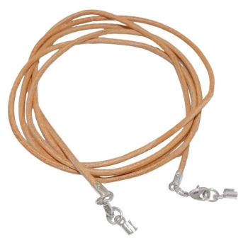 Lederband Rundschnur Rindleder 2mm naturfarben mit 2x Verschluss silberfarbig 1m