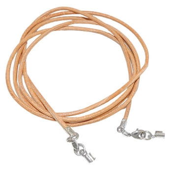 Lederband Rundschnur Rindleder 2mm naturfarben mit 2x Verschluss silberfarbig 1m