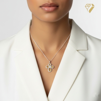 Preview: Anhänger 27x23mm Kreuz mit Zirkonias und Perlmutt gelb rhodiniert Silber 925