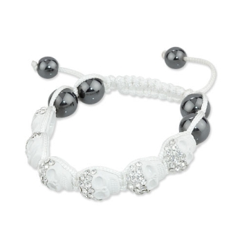 Shamballa Armband white Totenkopf-Motiv mit Kristallen und Hämatit