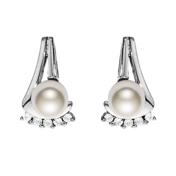 Ohrstecker 16 x 10mm Zirkonias Zuchtperle rhodiniert Silber 925