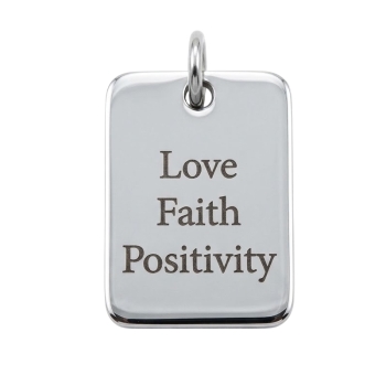 Anhänger Gravurplatte mit Lasergravur "Love Faith Positivity" rechteckig 28x20 Edelstahl