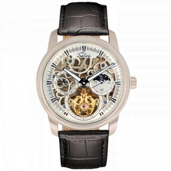 SELVA Herren Armbanduhr Ramon Sonne Mond skelettiert silber