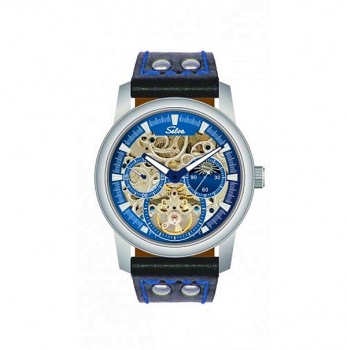 SELVA Herren Armbanduhr Ramon Sonne Mond skelettiert Blue-Motion