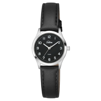 SELVA Damen Quarz Armbanduhr mit Lederband Zifferblatt schwarz Ø 27mm