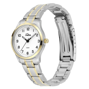 SELVA Damen Quarz Armbanduhr mit Edelstahlband bicolor, Zifferblatt weiß Ø 27mm