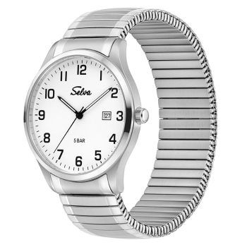 SELVA Herren Quarz Armbanduhr mit Zugband Zifferblatt weiß Ø 39mm