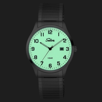 SELVA Herren Quarz Armbanduhr mit Zugband Edelstahl Zifferblatt leuchtend Ø 39mm