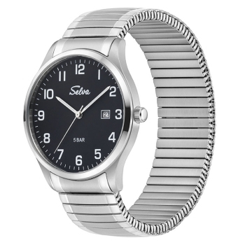 SELVA Herren Quarz Armbanduhr mit Zugband Zifferblatt schwarz Ø 39mm