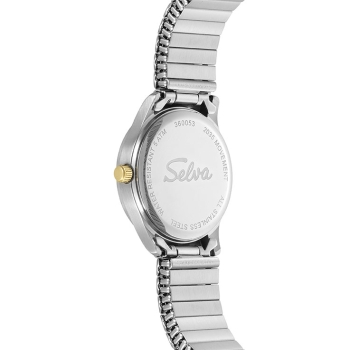 SELVA Damen Quarz Armbanduhr mit Edelstahlzugband bicolor, Zifferblatt weiß Ø 27mm