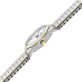 SELVA Damen Quarz Armbanduhr mit Edelstahlzugband bicolor, Zifferblatt weiß Ø 27mm