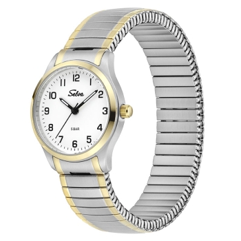 SELVA Damen Quarz Armbanduhr mit Edelstahlzugband bicolor, Zifferblatt weiß Ø 27mm